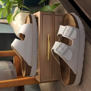 White Birkenstock Arizona Platform